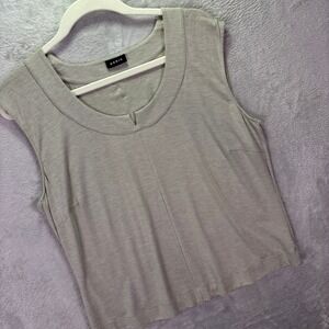 Akris Women Sleeveless Top Sz 16 Taupe Stretch Jersey Wide Neck Shell Layering